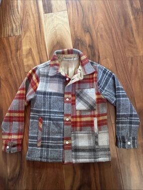 Kith Kids Plaid Button Jacket - Red, Gray, Cream